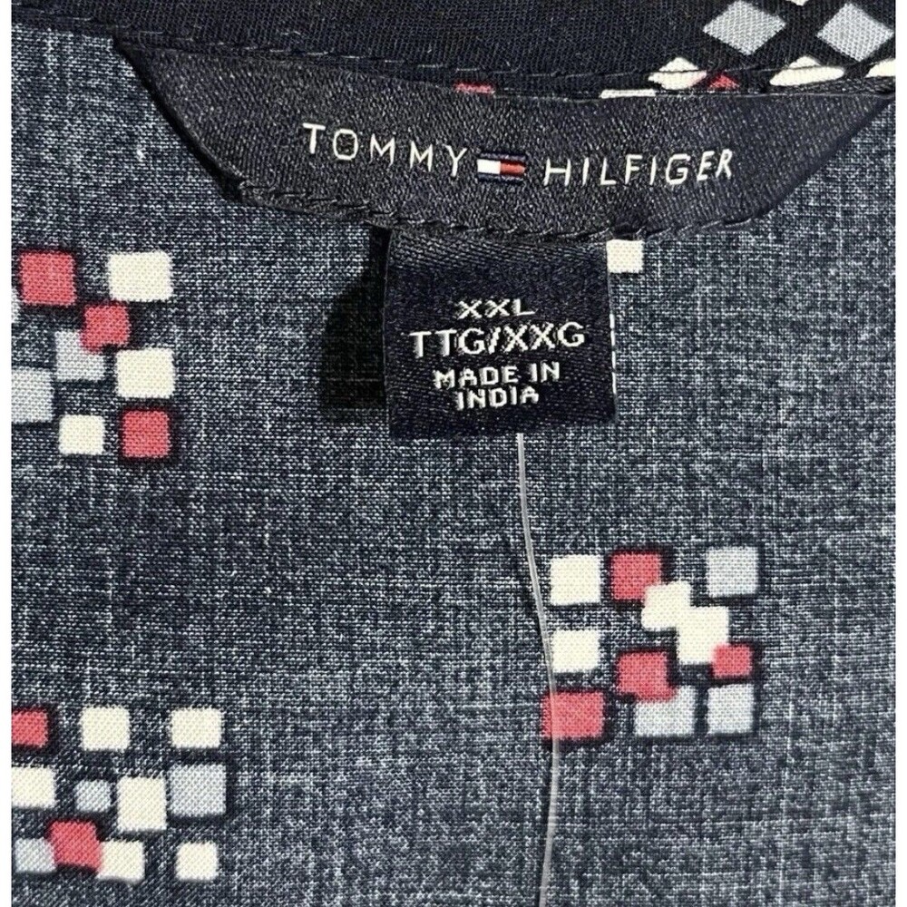 Tommy Hilfiger XXL Navy Pleated V-Neck Blouse Mosaic Print Short Sleeve Career - Picture 6 of 8